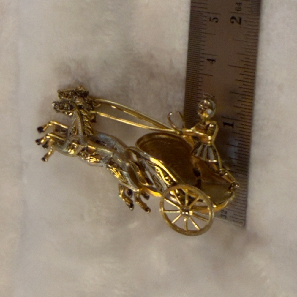 Vintage Gold Silver Black Damascene Roman Chariot Horses Brooch Pin - Picture 11 of 11